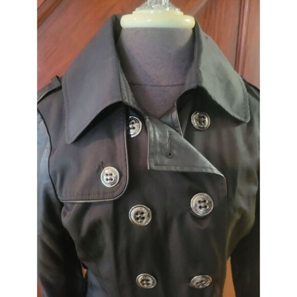 Steve Madden Womens Black Double-Breasted Trench Coat M - Picture 2 of 8